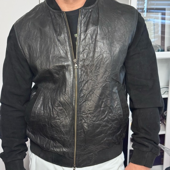 John Varvatos Black Leather and suede Jacket